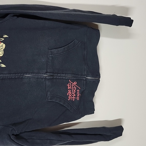 Ed Hardy Full Zip Hooded Sweatshirt Black Womens Small - Picture 3 of 7
